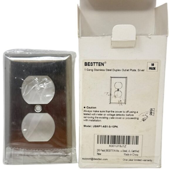 Bestten 1 Gang Stainless Steel Duplex Outlet Plate Cover 10 pieces per box - Picture 2 of 3